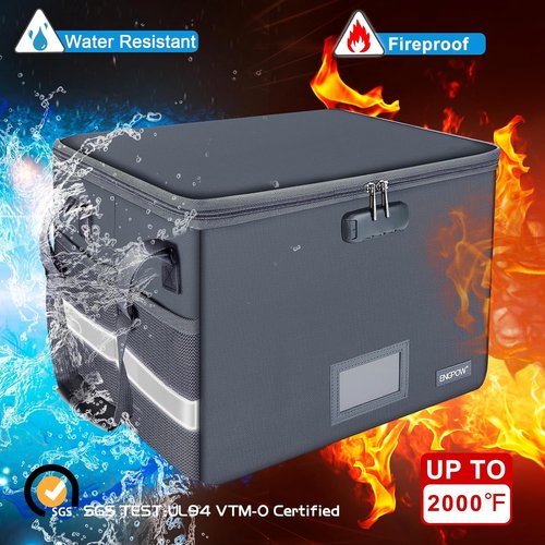 ENGPOW Fireproof File Box with Lock - Portable Document Organizer for Legal & Letter Folders | Gray, 2 Pack