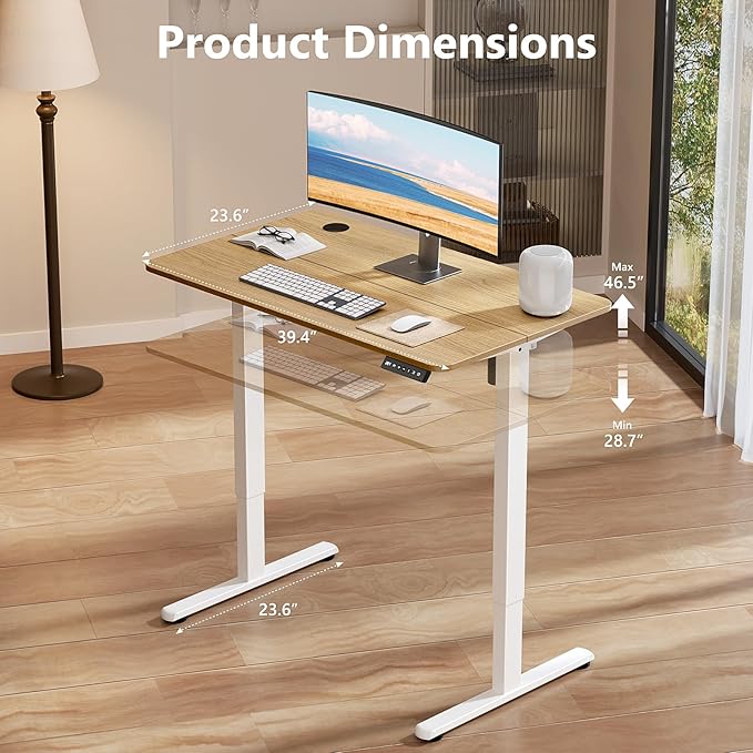 Electric Standing Desk 40 x 24 Inches, Height Adjustable Sit Stand Home Office Computer Desk with Memory Presets,Wood Color