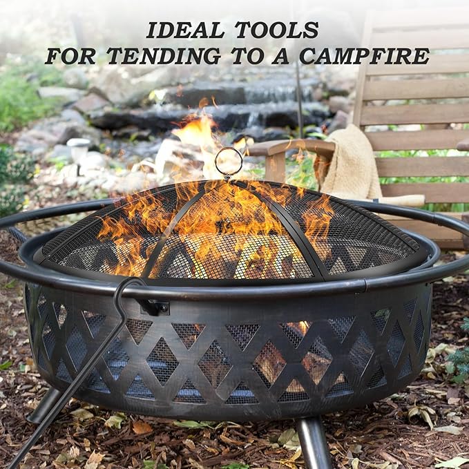 Fire Pit Spark Screen, 22 Inch Diameter Fire Pit Screen with Handle & Poker,Heavy Duty Metal Mesh Fire Pit Screen,Fire Pit Lid for Outdoor/Beach/RV Camping/Backyard