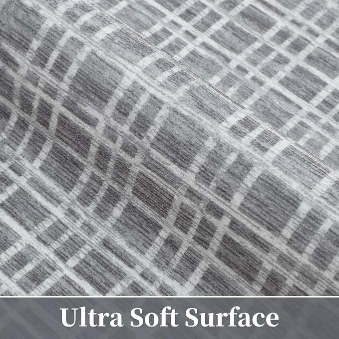 Washable Area Rugs 8x10 Rug for Living Room Modern Bedroom Rug Grid Large Area Rug Farmhouse Non Slip Throw Rugs Soft Low Pile Stain Resistant Carpet for Dining Room Classroom 8'x10' Grey