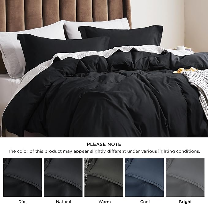 Bedsure Duvet Cover King Size - Soft Double Brushed Bedding Set for Kids & Adults, Zipper Closure, 3 Pieces, Includes 1 Duvet Cover (104"x90") & 2 Pillow Shams, NO Comforter, Black