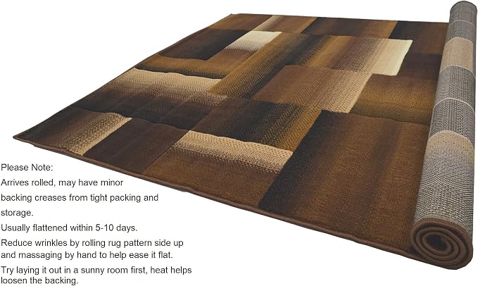 HR 8’ x 10’ Rug in Chocolate - Premium Quality Chocolate/Brown/Beige Abstract Geometric Modern Squares Pattern Area Rug - Contemporary Styling for Living Room, Bedroom - Unique Home Décor