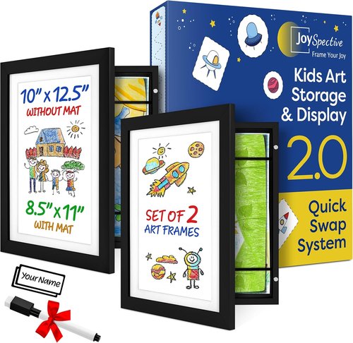 JOYSPECTIVE® Kids Artwork Frames - Changeable No-Drill Display for 130+ Art Projects | Easy-Swap Black 2-Pack