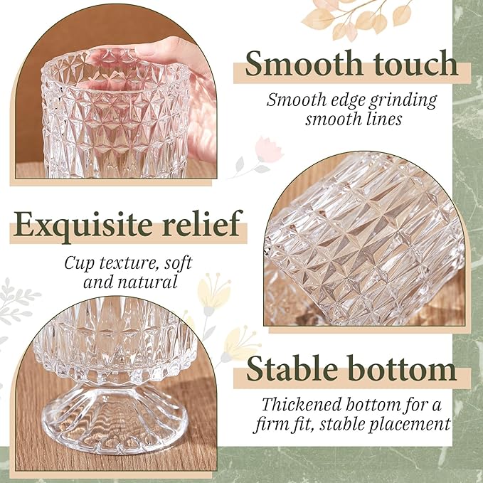 9 Set (H:7 Inch W:4 Inch) Flower Crystal Glass Vases Embossed Pedestal Vases for Centerpieces Hydroponic Glass Transparent Bottle for Home Office Wedding Dining Table Party(Clear)
