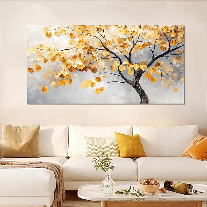 Tarfupth Gold Tree of Life Wall Art for Living Room Tree Leaves Large Artwork for Bedroom Office Kitchen Modern Canvas Prints 24x48 Inch