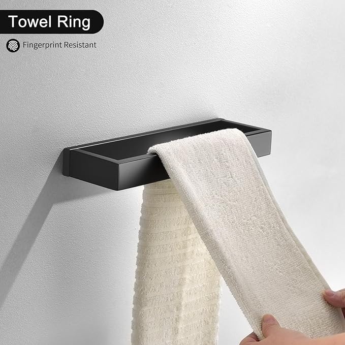 Black Towel Bar Set, 4-Pieces Bathroom Hardware Set Modern Bathroom Towel Holder Set SUS304 Stainless Steel Wall Mounted Towel Rack Set,23.6 Inch