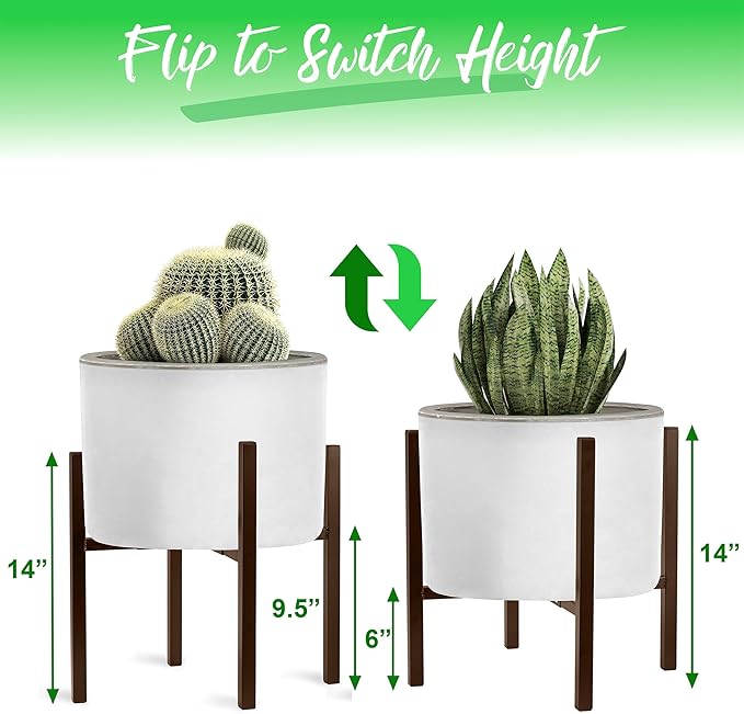 Sorbus Adjustable Metal Plant Stand – Mid Century Style Flower Pot Holder, 10 to 16 Inches Planter Stand for Modern Home Décor, Houseplants – Plant & Pot NOT INCLUDED (Brown, 1 Pack)