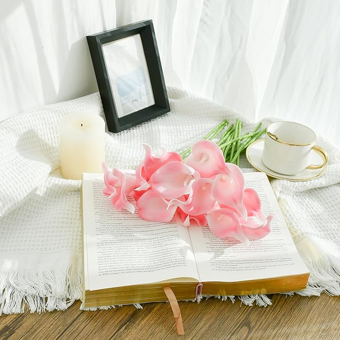 Mandy's PU Pink Calla Lily Artificial Flowers 20 Stems 13.5in Faux Realistic Centerpiece for Thanksgiving and Christmas Decorations DIY Bridal Bouquet Home Décor