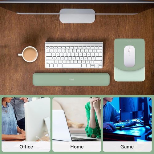 MOSISO Ergonomic Wrist Rest Support - Non-Slip Mouse Pad & Keyboard Set for Pain Relief | Green Neoprene