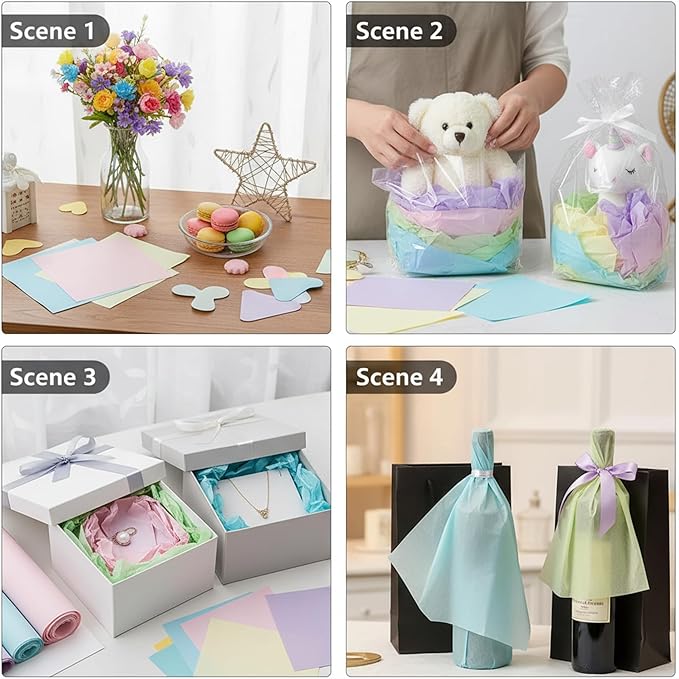 Qilery 500 Sheets Rainbow Pastel Tissue Paper Bulk for Gift Bags 15 x 20 Inch Acid Free Macaron Packaging Wrapping Decoupage Paper Sheets for Christmas Wedding Decoration DIY Flowers, Pom Poms, Crafts