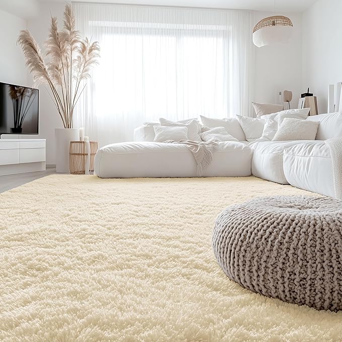 OLANLY 8x10 Machine Washable Large Area Rugs for Living Room, Bedroom, Soft Fluffy Shaggy Bedside Rug, Indoor Floor Carpet for Kids Girls and Boys, Dorms, Nursery, Home Decor Aesthetic, Cream