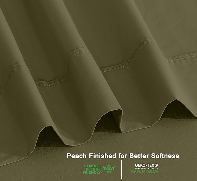 RUVANTI 100% Organic Cotton Sheets Full Size, Percale Weave, GOTS Certified, 4-Piece Set, Deep Pocket 15", Crisp & Breathable, Soft Durable Bedding, Sábanas Algodón Orgánico – Olive