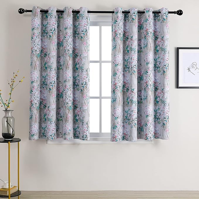 MYSKY HOME Floral Blackout Curtains 72 inches Long Pink and Blue Curtains Printed Window Curtain for Living Room Flower Leaves Grommet Drapes Panels
