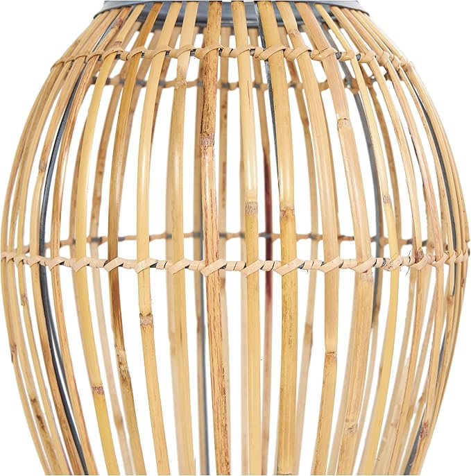 Deco 79 Bamboo Wood Handmade Decorative Vase Open Frame Centerpiece Vase with Blue Metal Accents, Vase for Home Decoration 11" x 11" x 16", Brown
