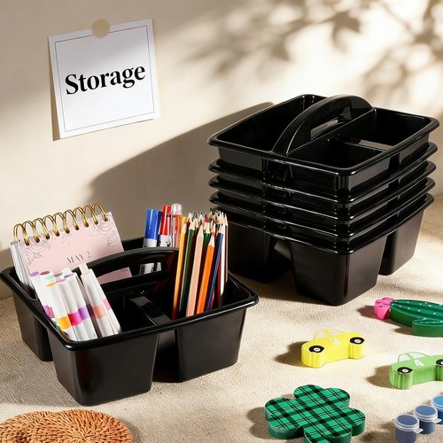 Skiennix 6-Pack Classroom Caddy - Portable Plastic Organizer with 3 Compartments for School Supplies | Black