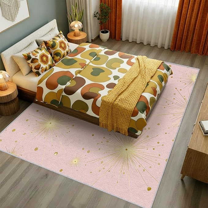 Starburst Rug 7x9 Mid Century Modern Retro Star Pattern Area Rugs for Living Room, Bedroom, Starburst Home Decor Accessories Indoor Carpet, Non Slip & Machine Washable