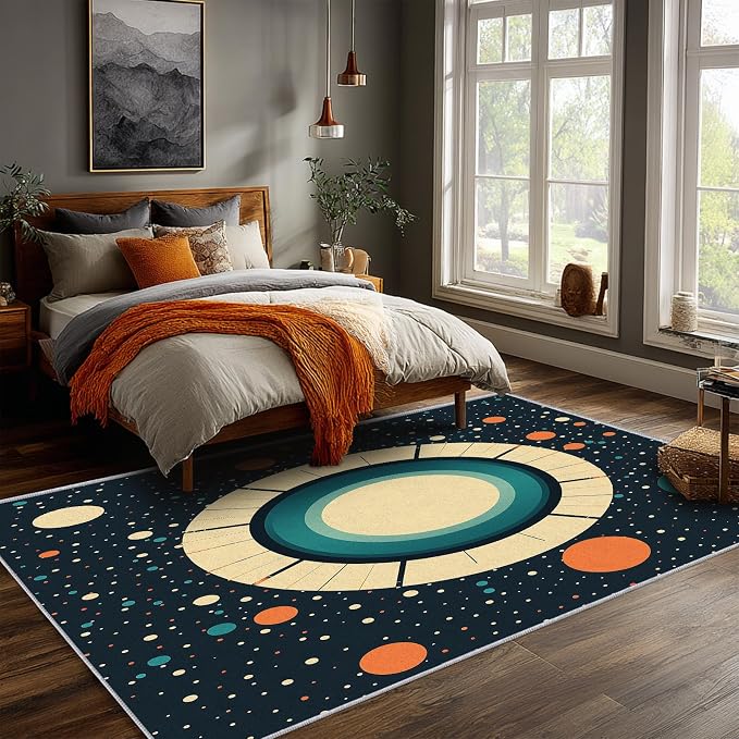 Mid Century Modern Rugs 4x6, Abstract Retro Washable 4 x 6 Area Rug for Living Room, Bedroom, Low Pile Non Slip Stain Resistant Carpet, Mid Century Home Decor Accessories & M897