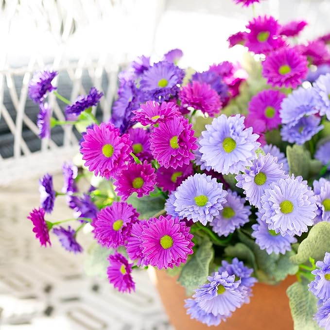 HyeFlora Dahlia Artificial Flowers for Outdoors Winter Decoration, 6 Bundles Fake Daisy Faux Plants Realistic UV Resistant Silk Flowers for Outside Planter Front Door Yard Garden Indoor Home, Mix
