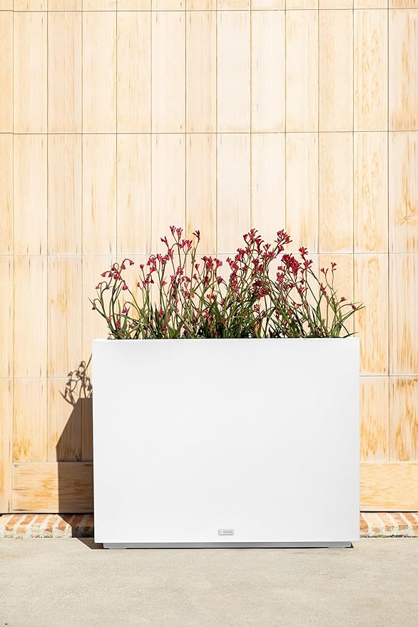 Veradek Span Plastic Box Series Planter - Tall Rectangular, White, All-Weather Resistant, Removable Insert Bucket, Modern Design, Indoor/Outdoor Use