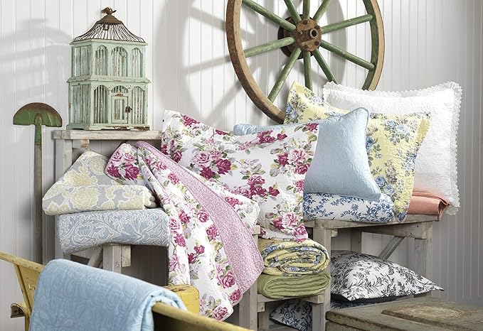 Laura Ashley - King Quilt Set, Reversible Cotton Bedding with Matching Shams, Home Decor for All Seasons (Bedford Mocha, King)