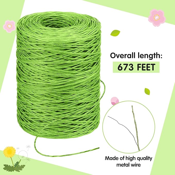Syhood 673 Feet Floral Vine Bind Wire Rustic Wrapping Wire for Flower Bouquets(Light Green)