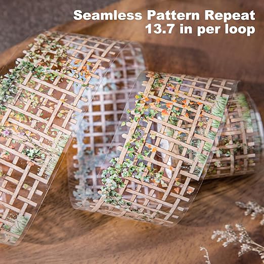 AuriicLeaf Floral Trellis PET Tape Set - 6 Rolls of Seamless Vintage Balcony & Vine Designs with 1 Metal Clip, Self-Adhesive Waterproof Decorative Tapes for Scrapbook Journal and DIY Décor