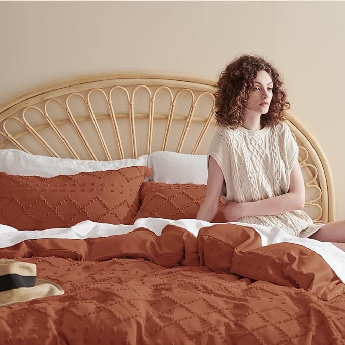 Bedsure Boho Duvet Cover Full Size - Terracotta Breathable & Soft Boho Bedding, Machine Washable Comforter Cover for All Seasons, Includes 1 Duvet Cover 80"x90" with 2 Pillow Shams & Zipper Closure