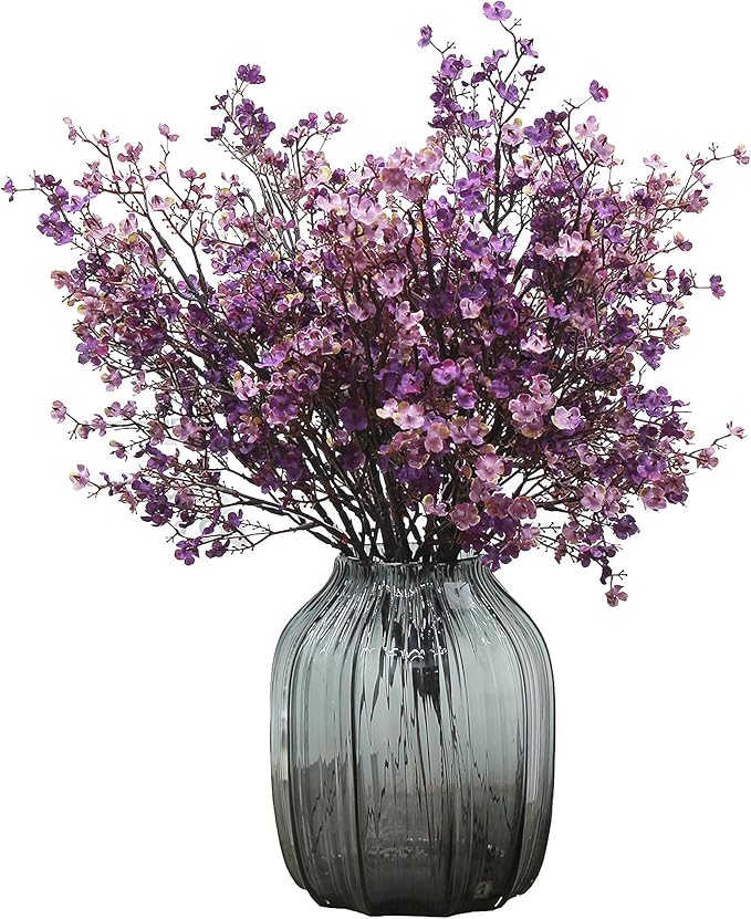 Babys Breath Silk Artificial Flowers Bulk With Vase 10pcs for Fall Decor Fake flower bouquet Bulk for Home Kitchen Indoor Bouquet Floral Arrangement Table Centerpieces Decor(Autumn Purple )