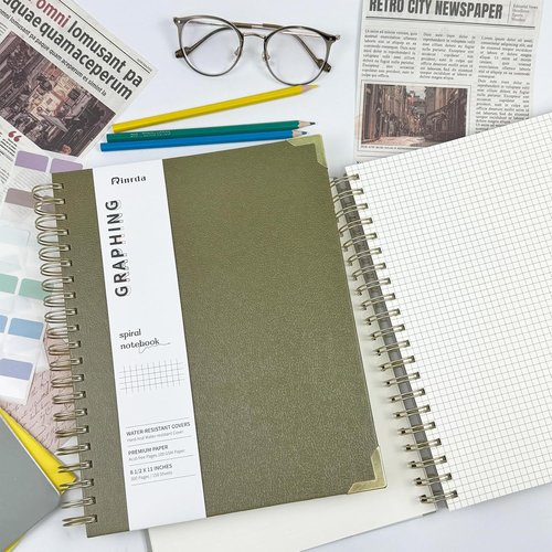 Graph Paper Spiral Journal by [Brand Name] - 300 Pages A4 Hardcover | 100GSM Thick Graphing Paper in Sage Green for School, Office, and Study