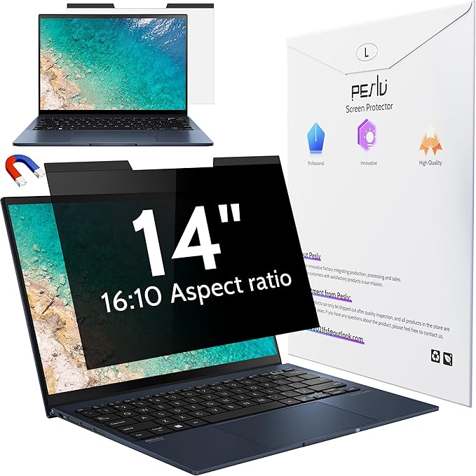 Peslv Magnetic Laptop Privacy Screen 14 inch for 16:10 Computer Monitor, 14" Removable Anti Glare Protector Blue Light Filter Shield Compatible with Lenovo Hp Dell Acer Asus Thinkpad Envy Xps