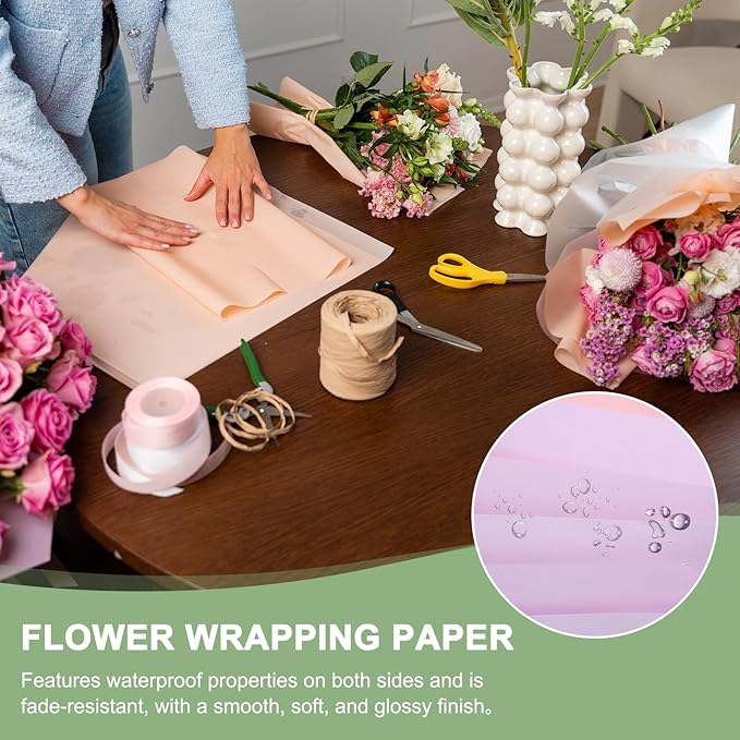 PATIKIL Flower Gift Wrapping Paper, 20 Sheets Double Sided Waterproof Bouquet Paper Wrap Florist Packaging Floral Papers for Wedding DIY Craft Valentine Mother's Day, Dark Purple