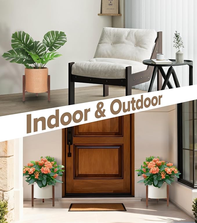 Plant Stand Indoor Adjustable, Metal Modern Indoor Plant Stand, Heavy Duty Plant Stands Outdoor Corner, Stable Plant Holder, Fits 8 to 12 Inches Pots, Black, 1 Pack, Walnut Wood-Grain