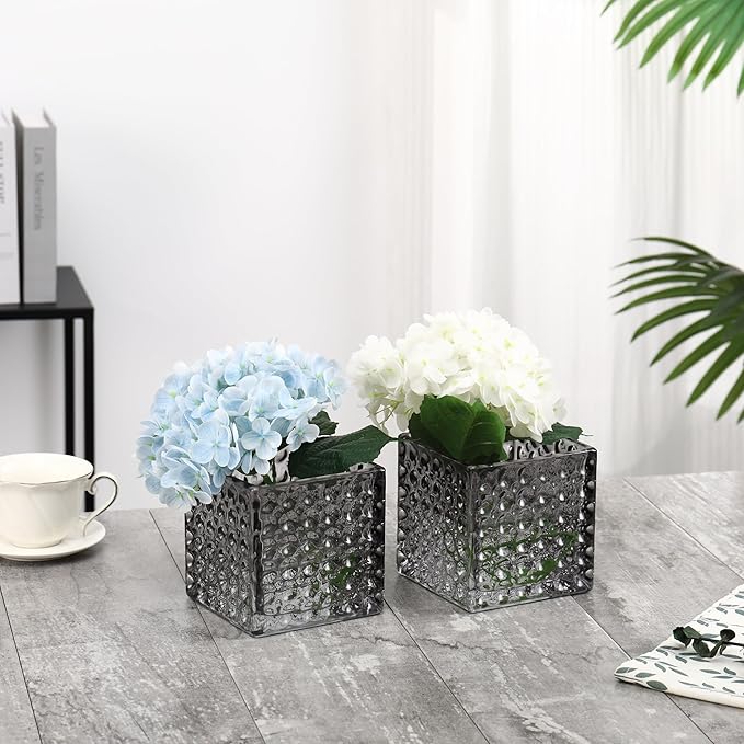 MARTAGE Square Vases Set of 6, 4" x 4" x 4" Square Glass Vases for Flowers, Black Flower Vase for Centerpieces, Small Bubble Vase for Wedding, Party, Home, Office, Parties, Events
