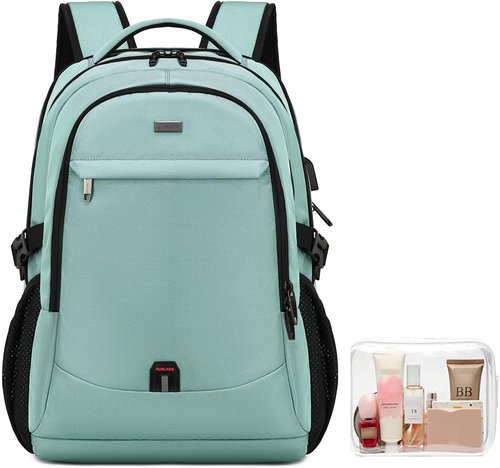 DUSLANG 17-Inch Water-Resistant Laptop Backpack for Travel | USB Charging Port & Clear Toiletry Bag - Green