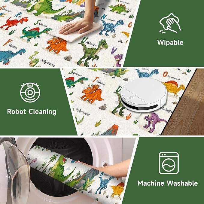 2'x3' Dinosaur Area Rug ABC Alphabet Educational Rugs for Entryway Bedroom Living Room Nursery Kitchen Playroom Home Decor Washable Cute Cartoon Dinosaur Floor Mat Carpet