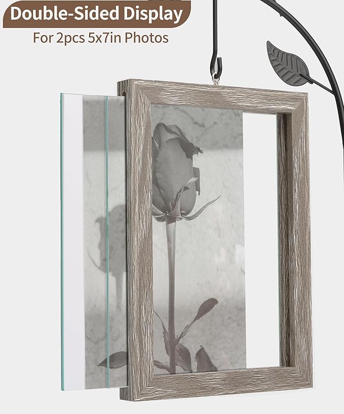 Afuly 5x7 Picture Frame with Bud Vase for Plants Flowers, Family Picture Frames Rustic Double Photo Frame Tabletop Display Decor, Anniversary Wedding Gifts, Dark Brown