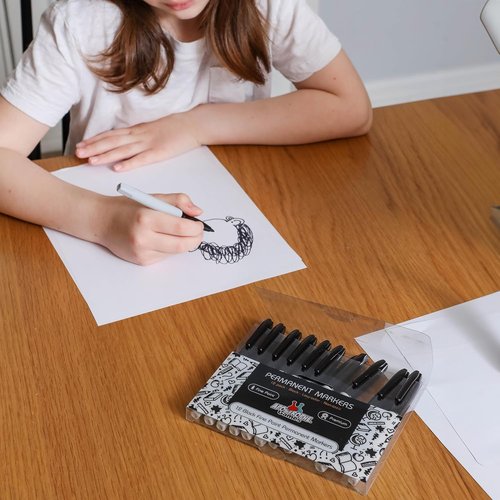 Apostrophe Games Fine Point Permanent Markers - 12 Black Pens for Office & School Supplies