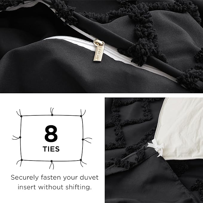 Bedsure Boho Duvet Cover King Size, Soft & Comfortable Elegant Design Boho Bedding for Decoration, Machine Washable Comforter Cover for All Seasons,Includes 1 Duvet Cover & 2 Pillow Shams,Black