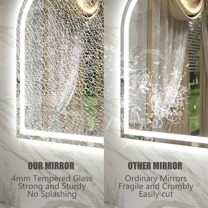 Arched LED Bathroom Mirror 20x28 Inch with Backlit and Frontlit, Dimmable Vanity Mirror for Wall, Anti-Fog, 3 Colors, Memory, Shatter-Proof, ETL Listed