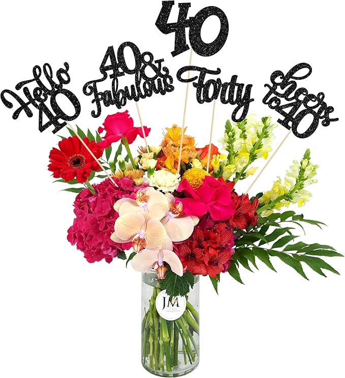 Gyufise 15Pcs 40th Birthday Centerpiece Sticks Forty Happy 40th Table Flower Centerpieces Sticks Cheers to 40 Floral Decorations for 40th Birthday Party Centerpieces Supplies Black