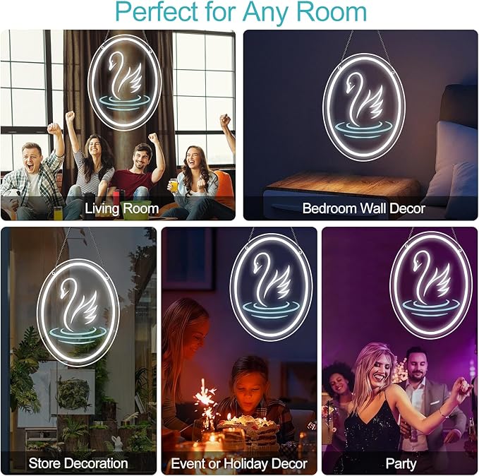 Swan Neon Sign, Neon Signs for Wall Decor, Dimmable LED Neon Sign for Bedroom Decor, USB Powered Neon Signs for Birthday Party and Teen Girls Gift (15.7" x 11.8")