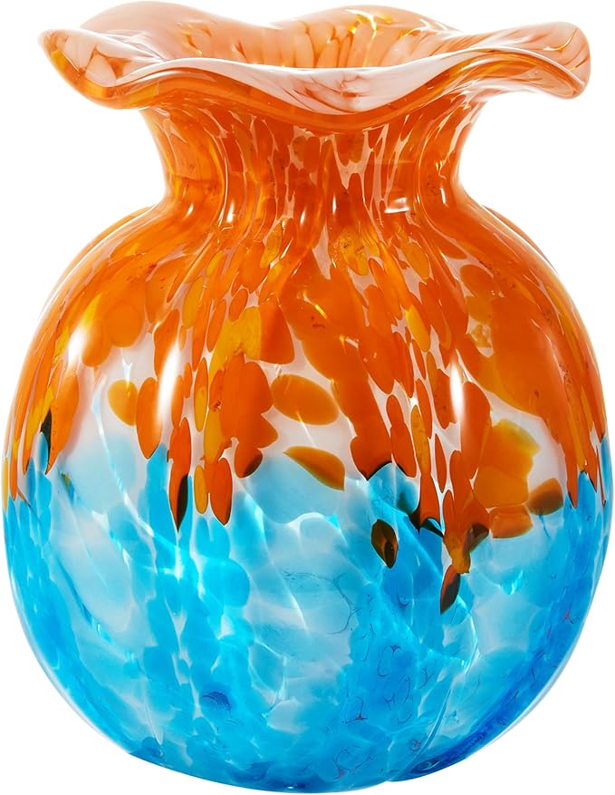 Luxury Lane Hand Blown Confetti Art Glass Bubble Bud Flower Vase for Home Decor 6 inch Tall Centerpiece Table Decoration