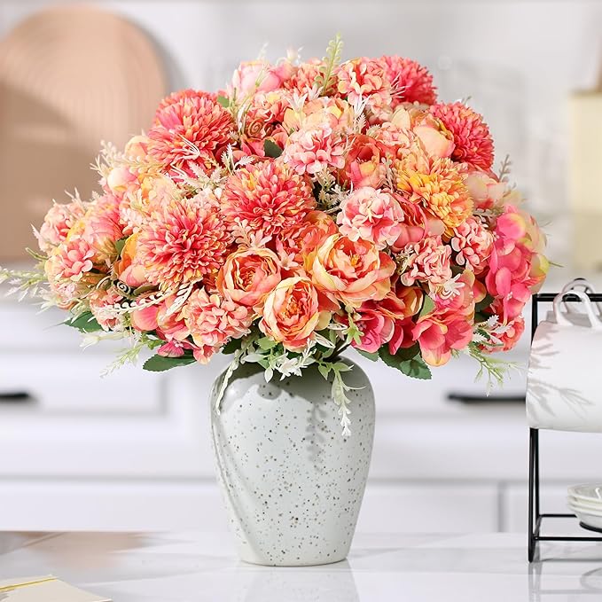 Olgaa 12 Bundles Peonies Artificial Flowers Silk Flowers Fake Peony Bouquet Faux Peonies Flowers Bulk for Wedding Decor Centerpiece Table Decorations (Red)