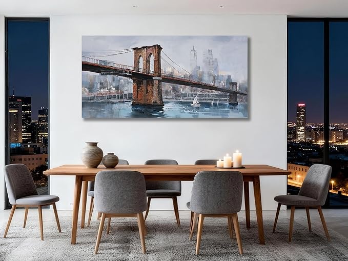 Ardemy Brooklyn Bridge Canvas Wall Art Abstract Skyline New York City Painting Prints, Modern Brooklyn Bridge Colorful NYC Picture Framed for Bedroom Living Room Home Office Wall Decor Large Size
