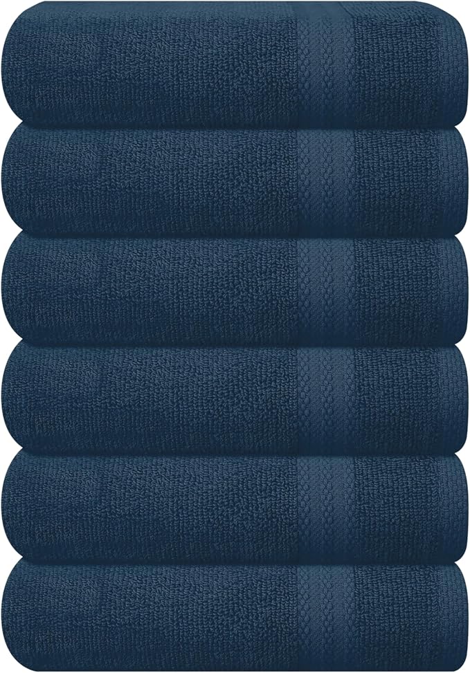 GLAMBURG Ultra Soft 6-piece Hand Towel Set 16x28-100% Ringspun Cotton - Durable & Highly Absorbent Hand Towels - Ideal for use in Bathroom, Kitchen, Gym, Spa & General Cleaning - Mineral Blue