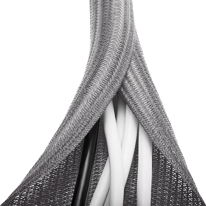 6.6ft - 4/5 inch Grey Cable Sleeve, Cable Organizer for Desk PC TV Computer, Wire Protector Cable Wrap Cover, Cord Management for Home Office