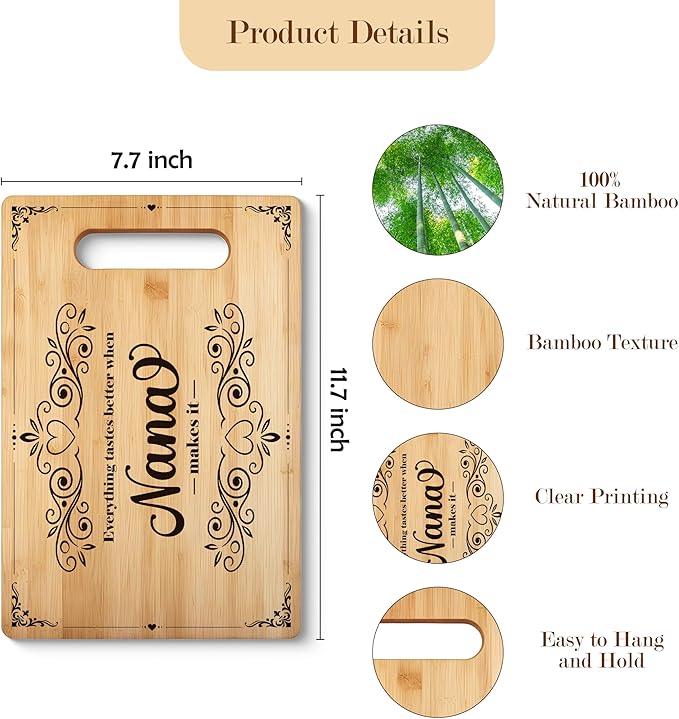 Nana Cutting Board Chopping Board, Nana Gifts from Grandkids, Best Nana Gifts, Gifts for Nana, Grandma Kitchen Gifts, Nana Grandma Decorative Bamboo Cutting Board for Kitchen