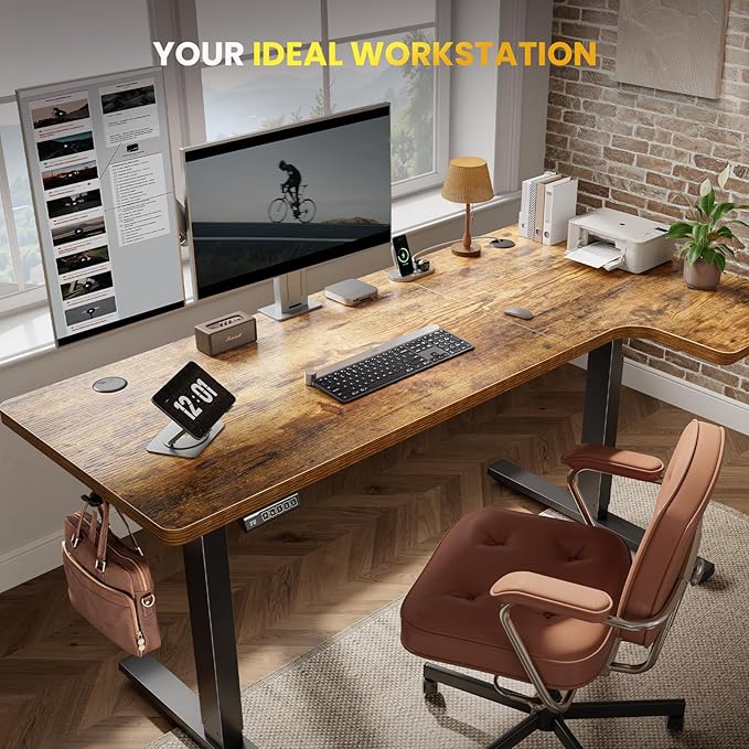 L-Shaped Standing Desk - 55 Inch Adjustable Corner Desk, Electric Sit-Stand Computer Table with Memory Controller for Home Office