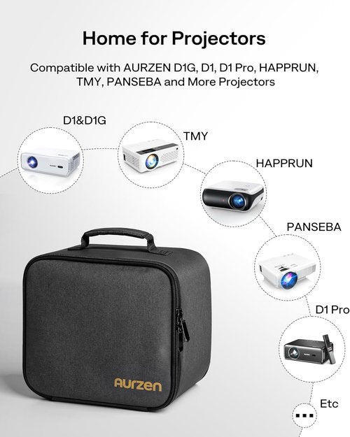Aurzen D1R Cube Projector - Portable Mini Projector Bundle with Carrying Case & Bag