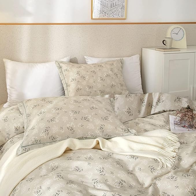 LifeTB Boho Floral Comforter Set Full Size Vintage Style Floral Bedding Comforter with 2 Pillowcases Garden Flower Leaves Botanical Comforter Set Soft Fluffy 3 Pieces Bedding Set for Girls Women